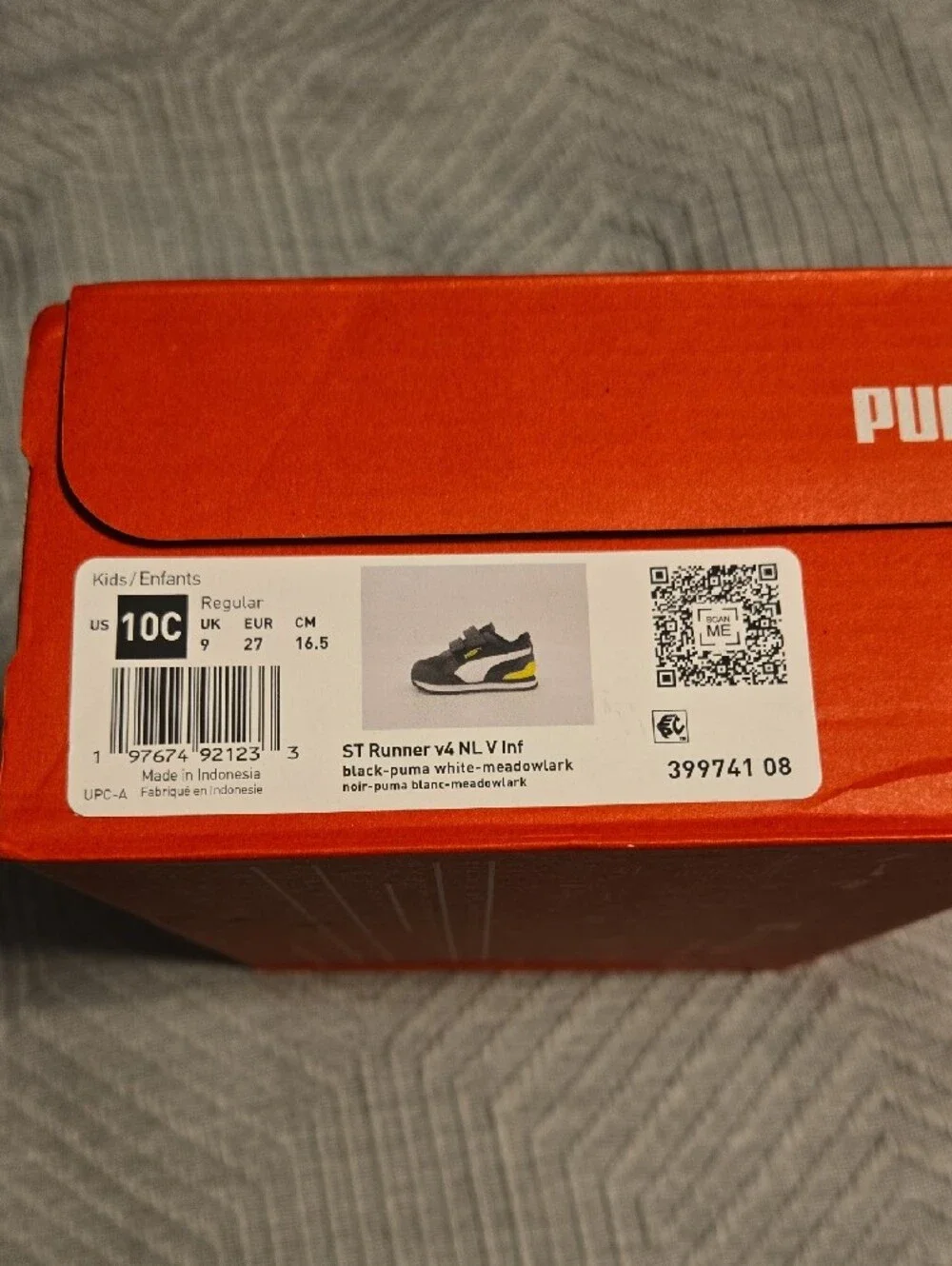 Puma Kids Black White and Yellow Velcro Athletic Sneakers